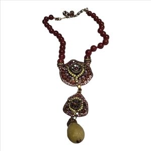 Heidi Daus Carnelian Red, Green and Gold Statement Necklace, Vintage